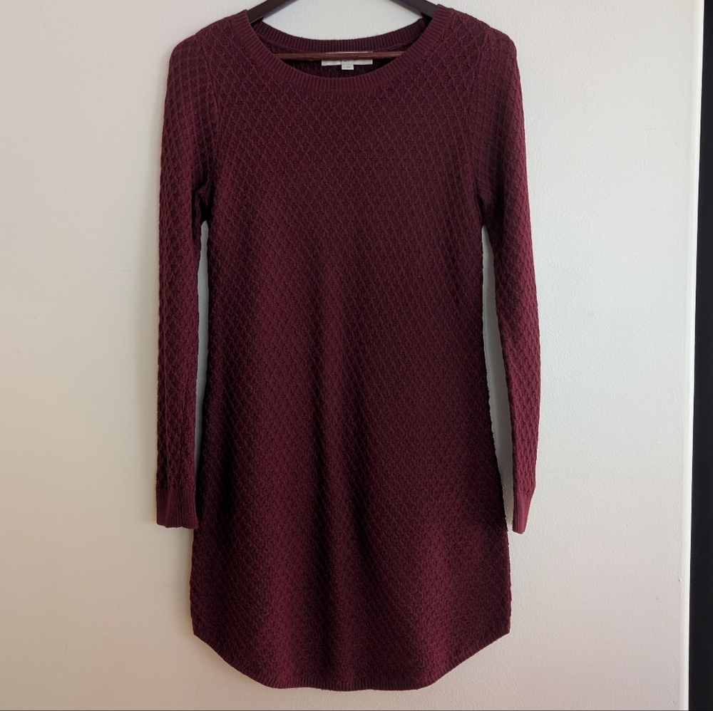 Ann Taylor Loft Long Sleeve Knit Sweater Dress Small Wine Maroon Red